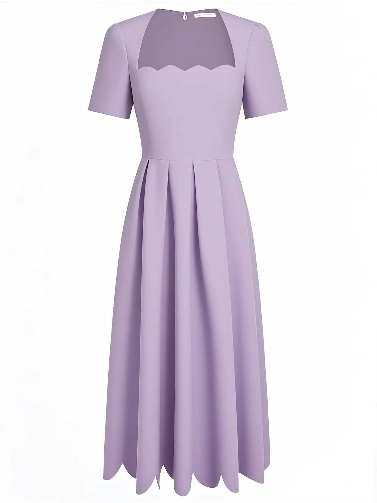 Black Asymmetric Classic Scalloped Square Neck Short Sleeve A-Line Midi Dress