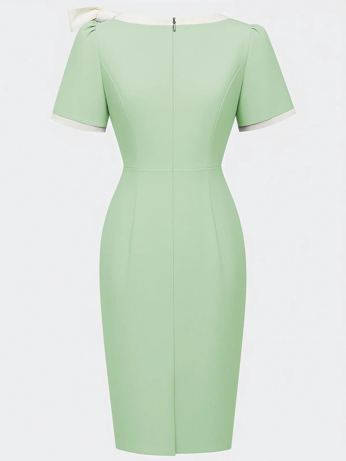 Black Bow Short Sleeve Sheath Midi Dress