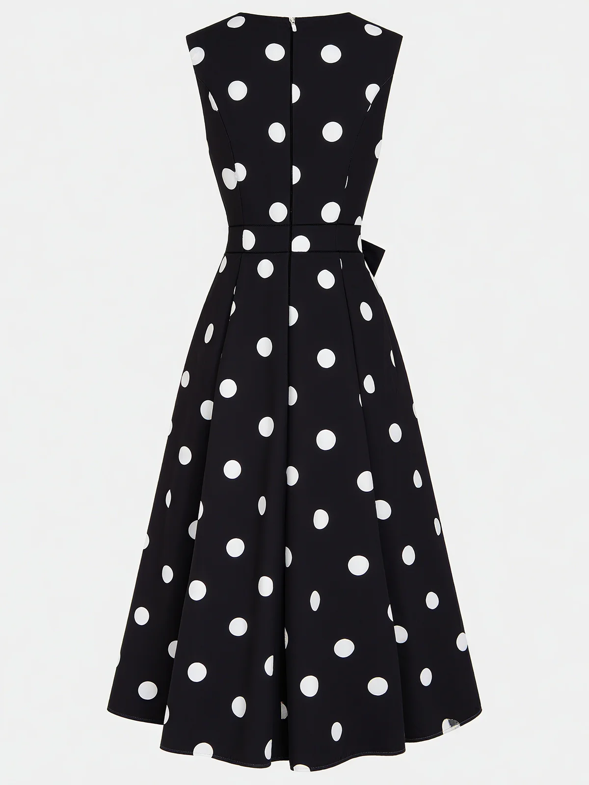 White Polka Dots V Neck Sleeveless A-Line Midi Dress