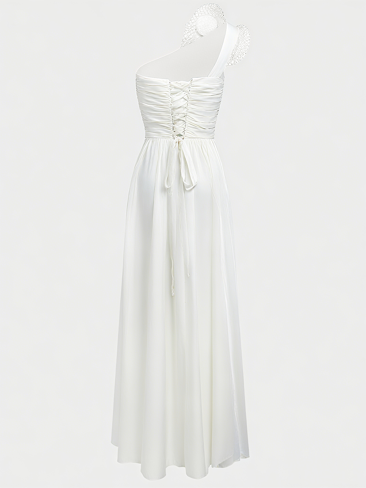 Pink Chiffon 3D Floral Ruched Slit One Shoulder Sleeveless Sheath Gown Dress