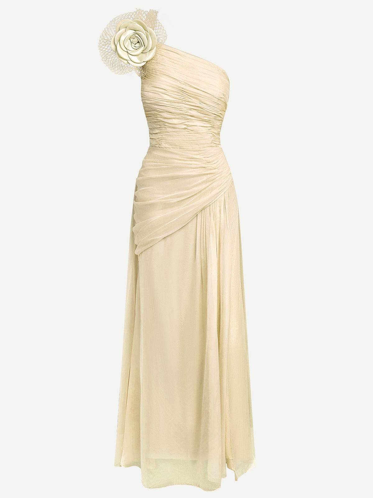 Pink 3D Floral Chiffon One Shoulder Sleeveless Sheath Gown Dress