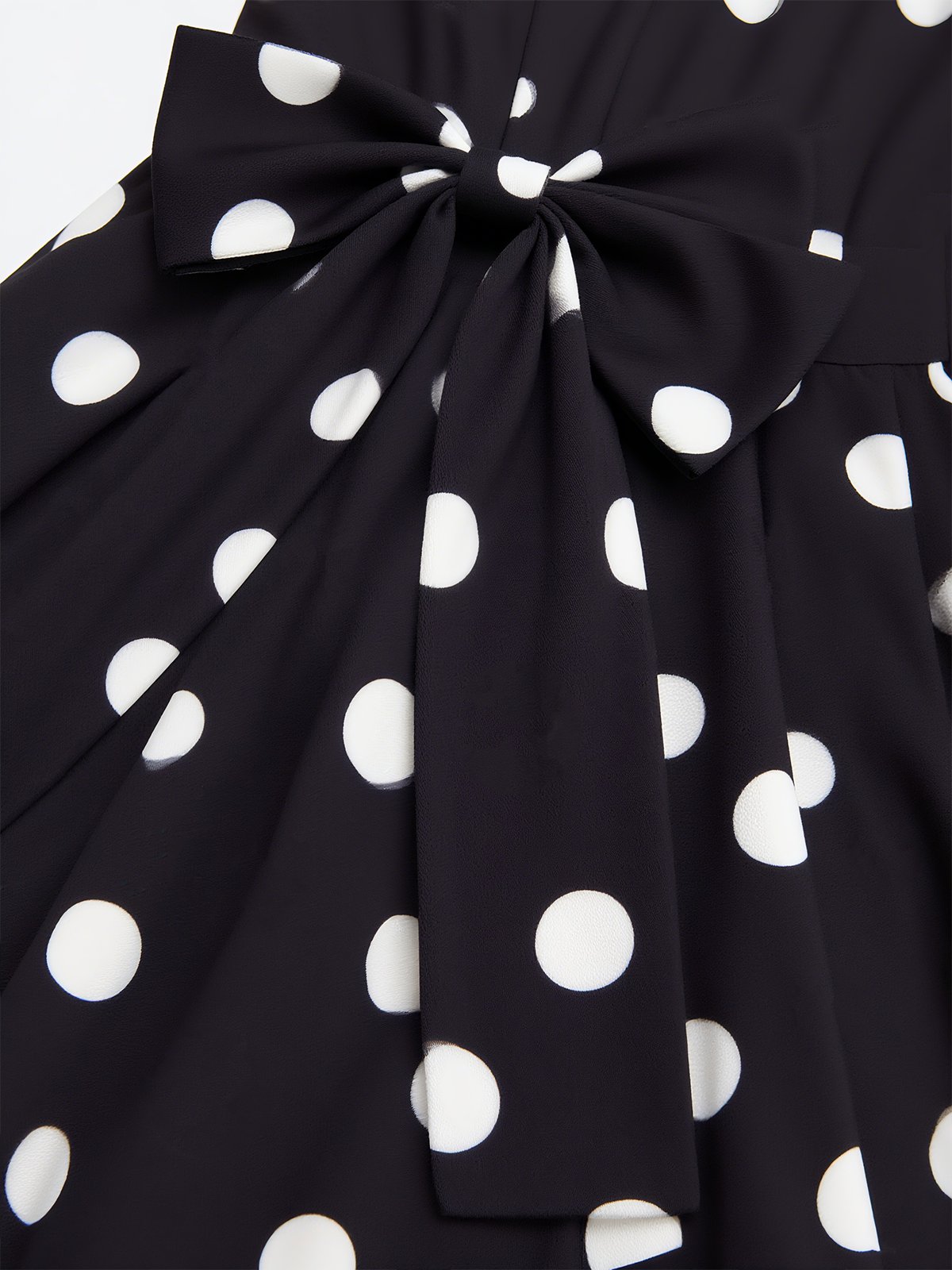 White Polka Dots V Neck Sleeveless A-Line Midi Dress