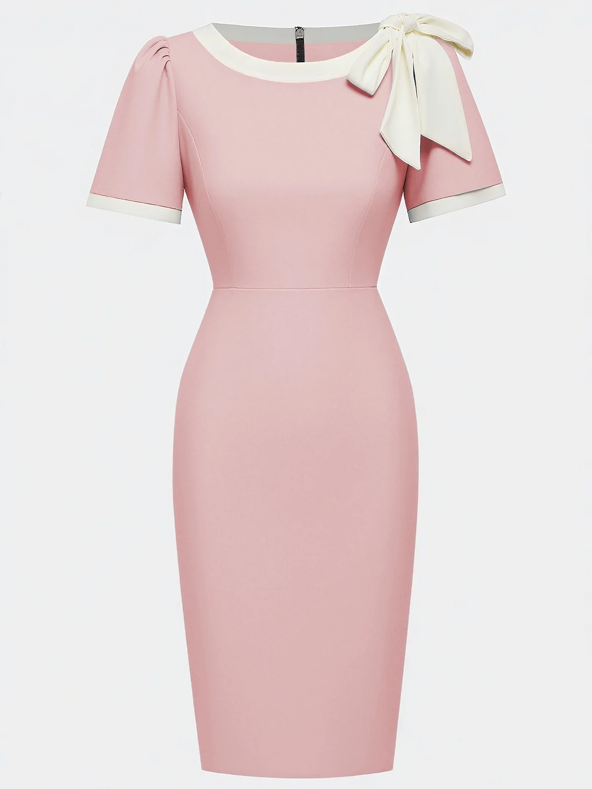 Black Bow Short Sleeve Sheath Midi Dress