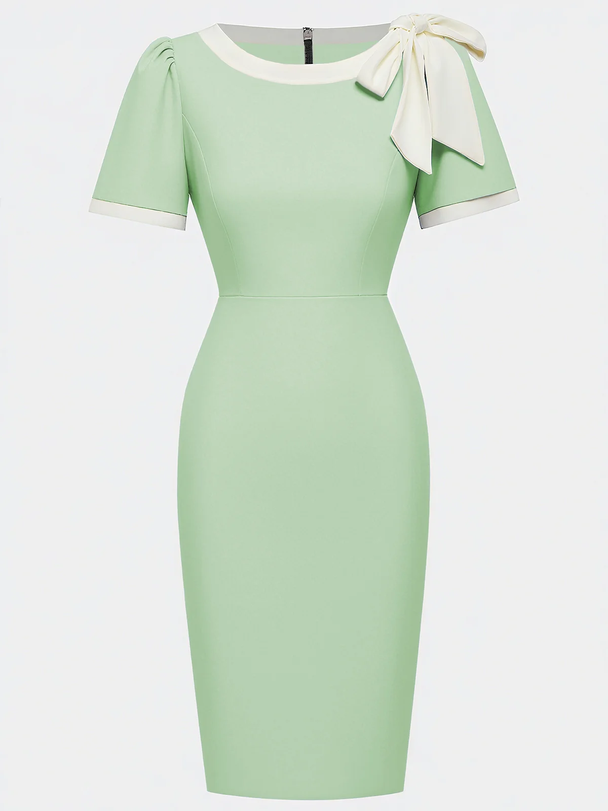 Black Bow Short Sleeve Sheath Midi Dress