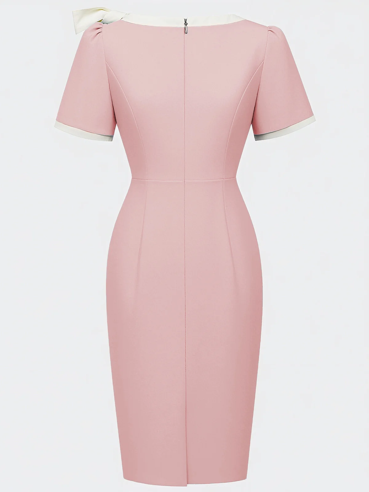 Black Bow Short Sleeve Sheath Midi Dress