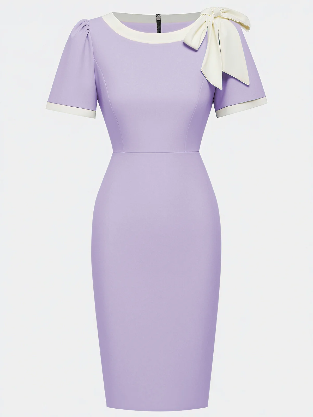 Black Bow Short Sleeve Sheath Midi Dress