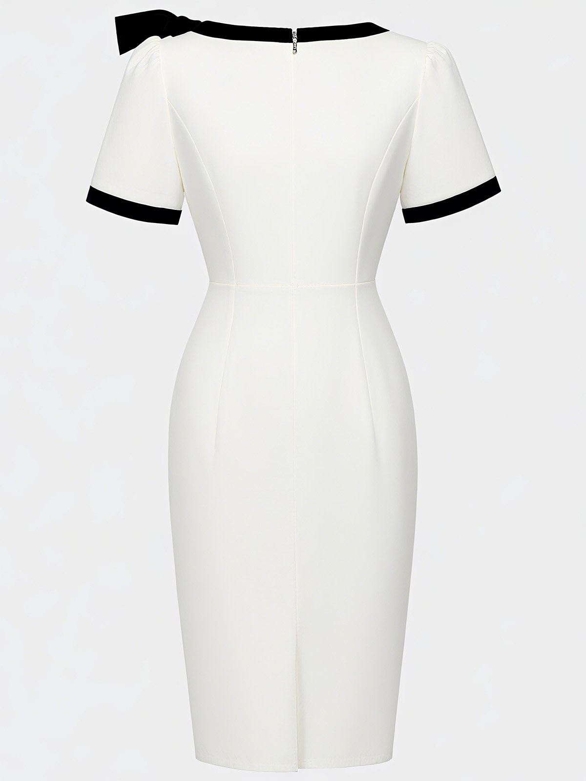 Black Bow Short Sleeve Sheath Midi Dress