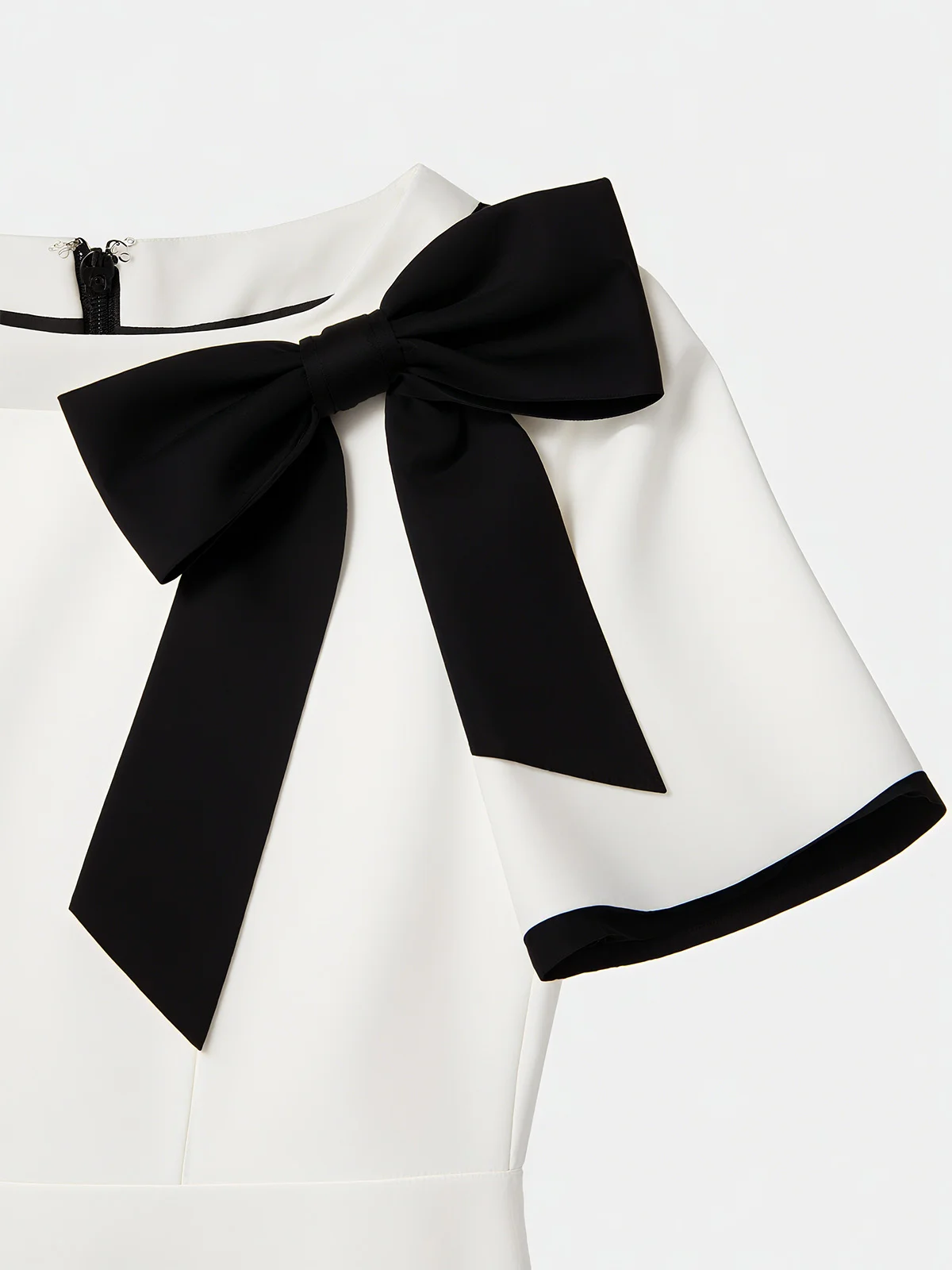 Black Bow Short Sleeve Sheath Midi Dress