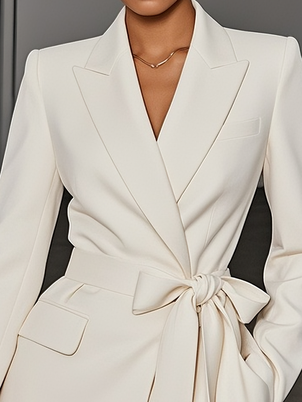 Women Spring/Fall White Pocket Stitching Blazers