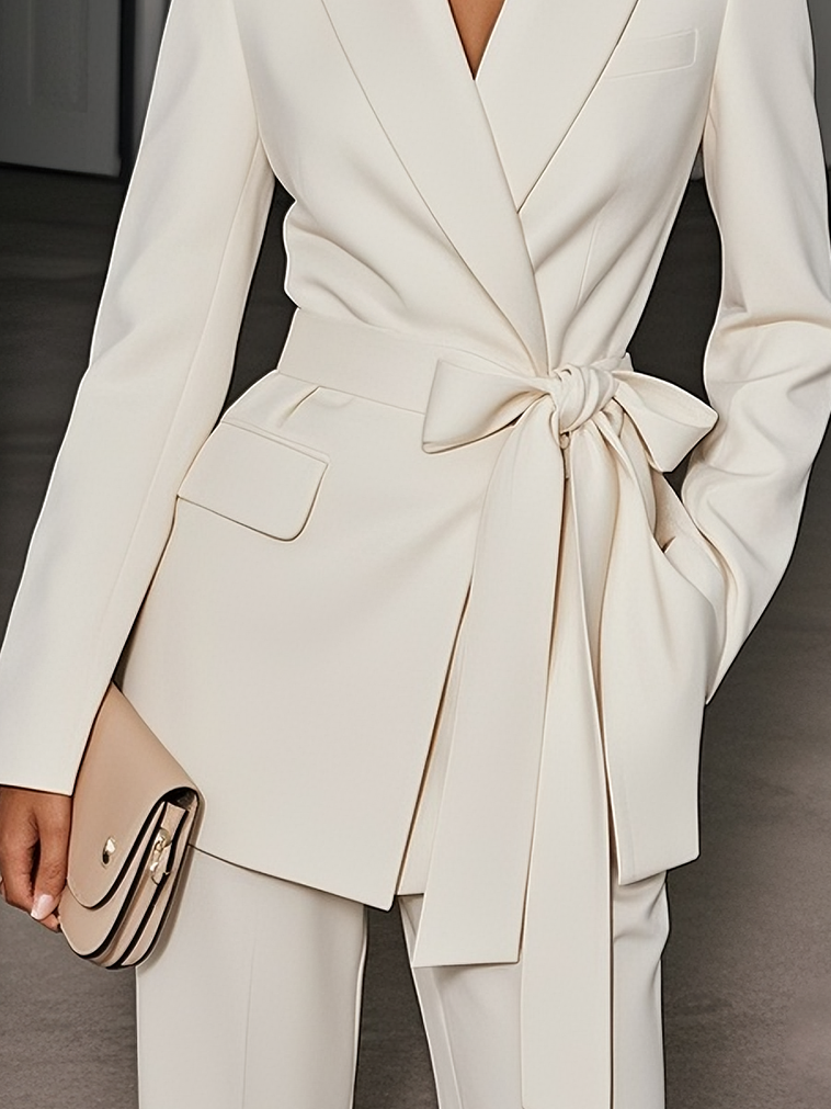 Women Spring/Fall White Pocket Stitching Blazers