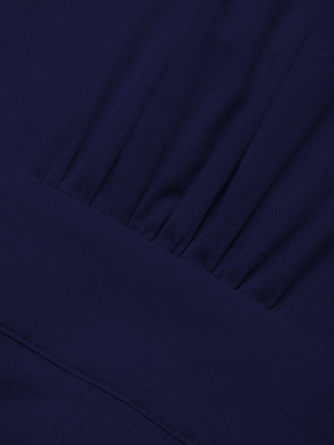 Purplish Blue Bow Lyocell Linen Wrap V Neck Sleeveless A-Line Maxi Dress