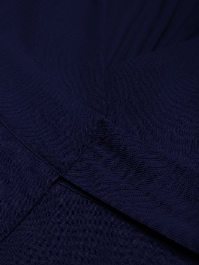 Purplish Blue Bow Lyocell Linen Wrap V Neck Sleeveless A-Line Maxi Dress