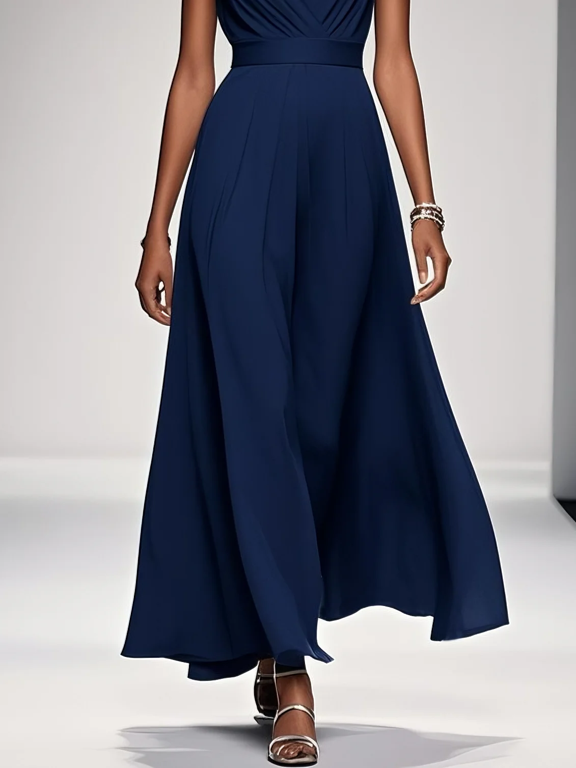 Navy Blue Classic V Neck Sleeveless A-Line Maxi Dress