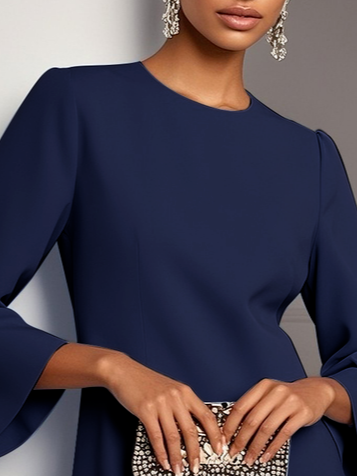 Purplish blue 3D Floral Classic Crew Neck Long Sleeve Shift Mini Dress
