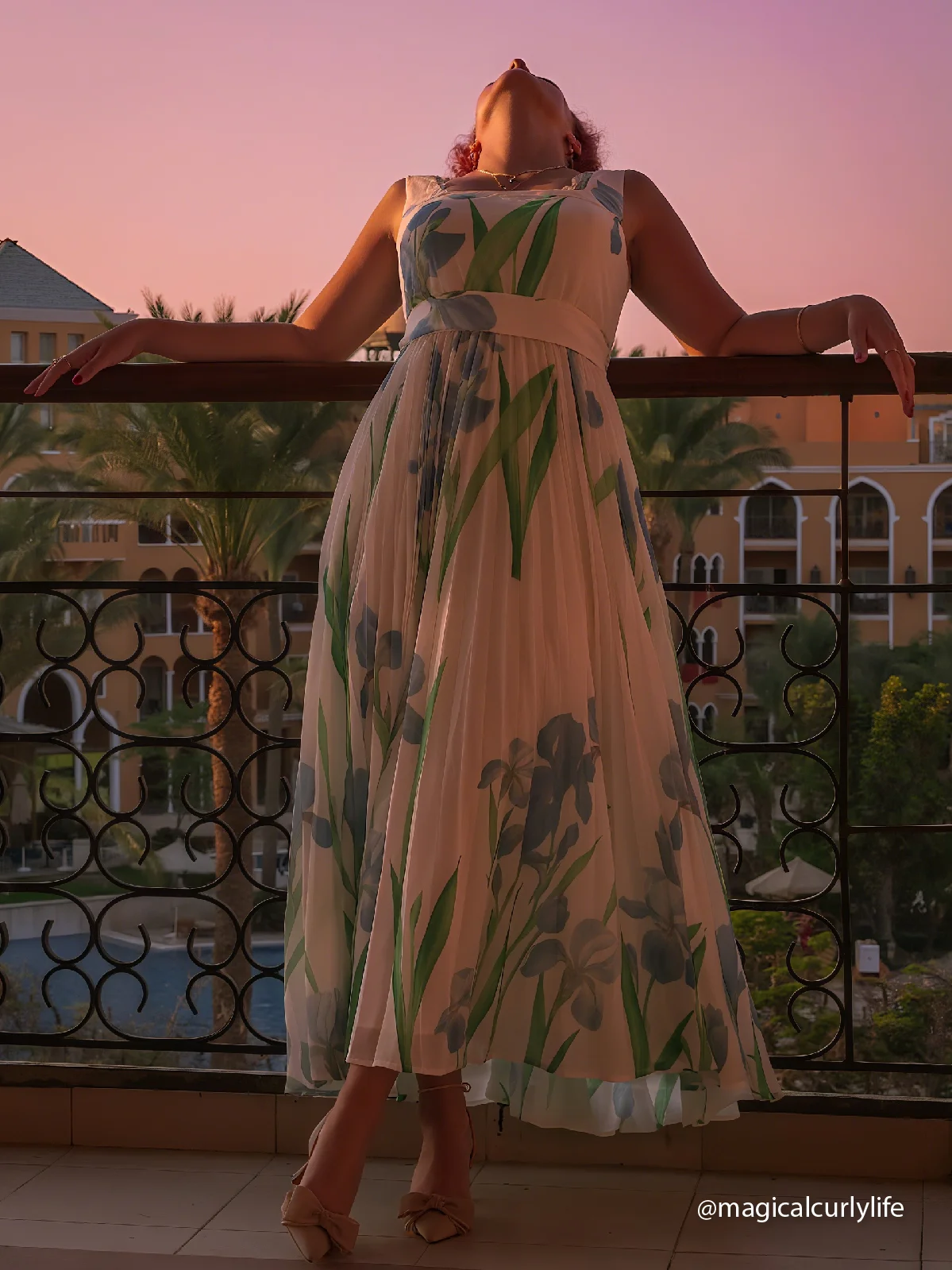 White Pleated Floral Chiffon Square Neck Sleeveless A-Line Maxi Dress