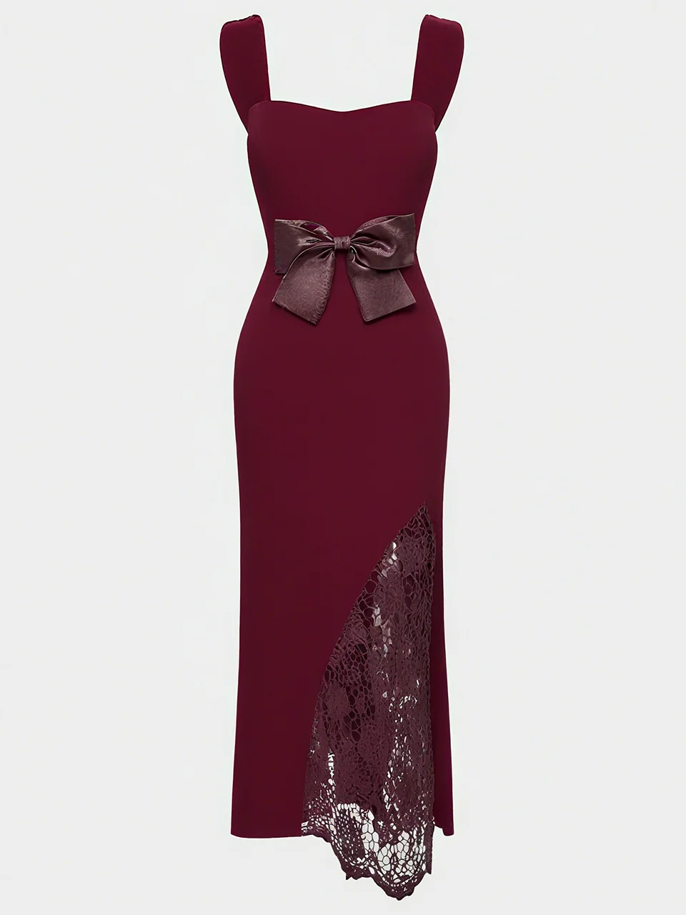 Black Lace Bow Sleeveless Mermaid Maxi Velvet Dress