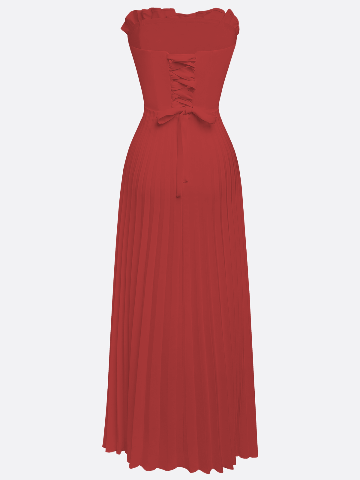 Red Pleated Classic Strapless Sleeveless A-Line Maxi Dress
