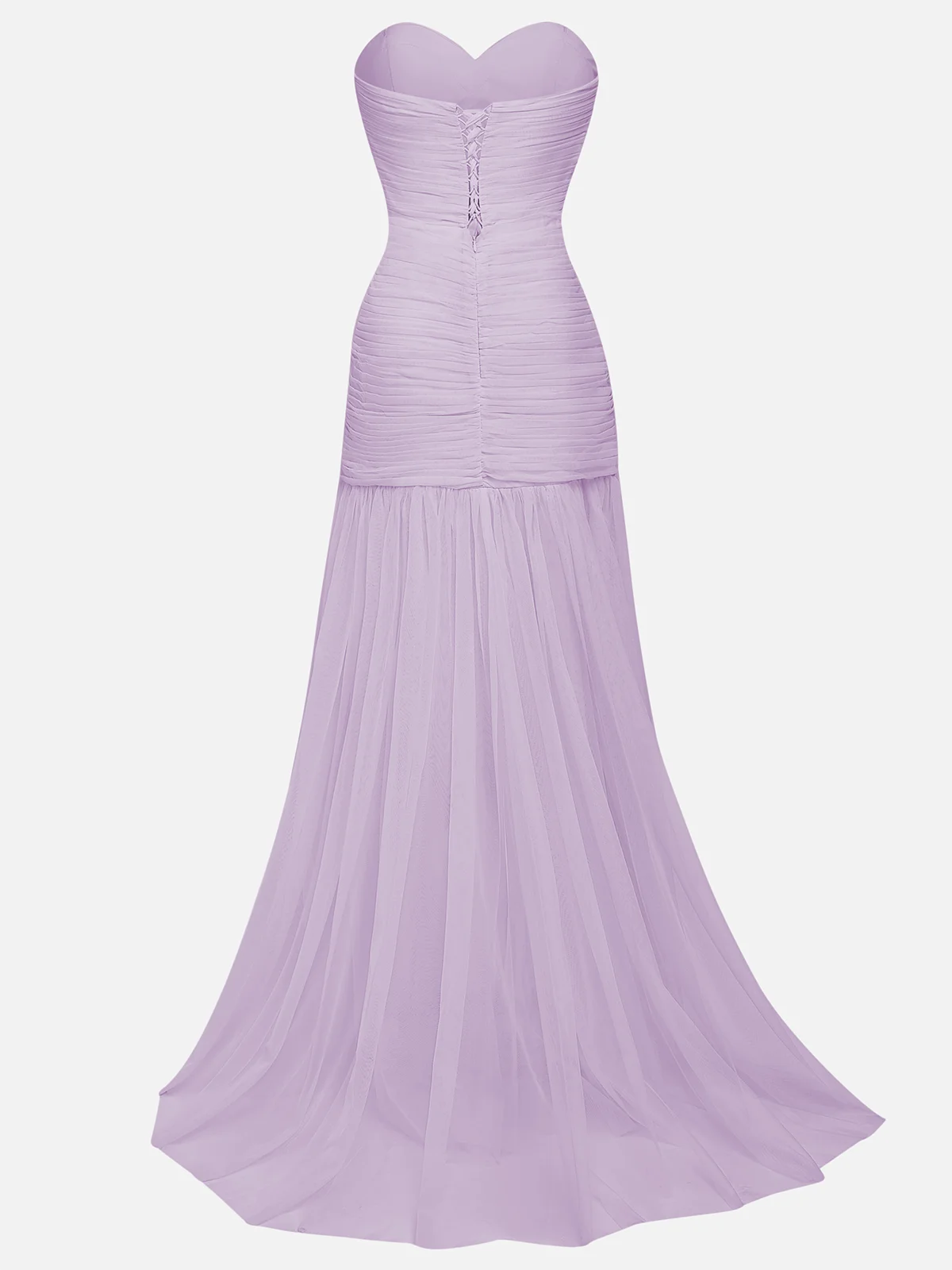Light Blue Ruched Slit Tulle Strapless Sleeveless Sheath Gown Dress
