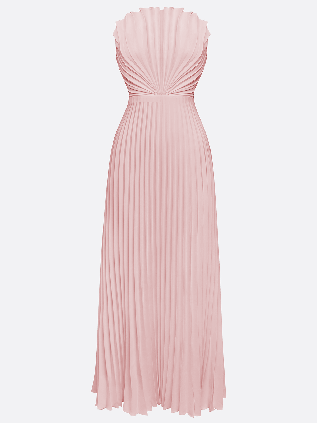 Pink Pleated Classic Strapless Sleeveless A-Line Maxi Dress