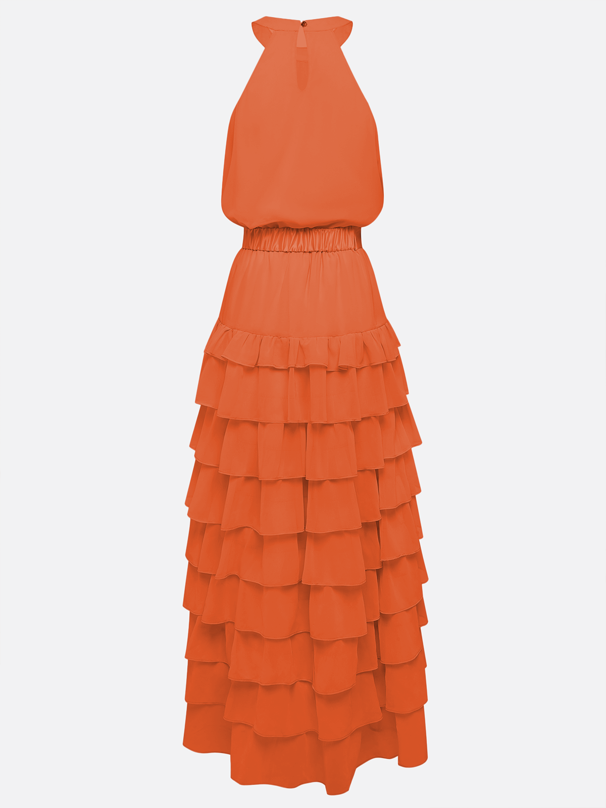 Pink Peplum Tiered Chiffon Halter Sleeveless A-Line Maxi Dress