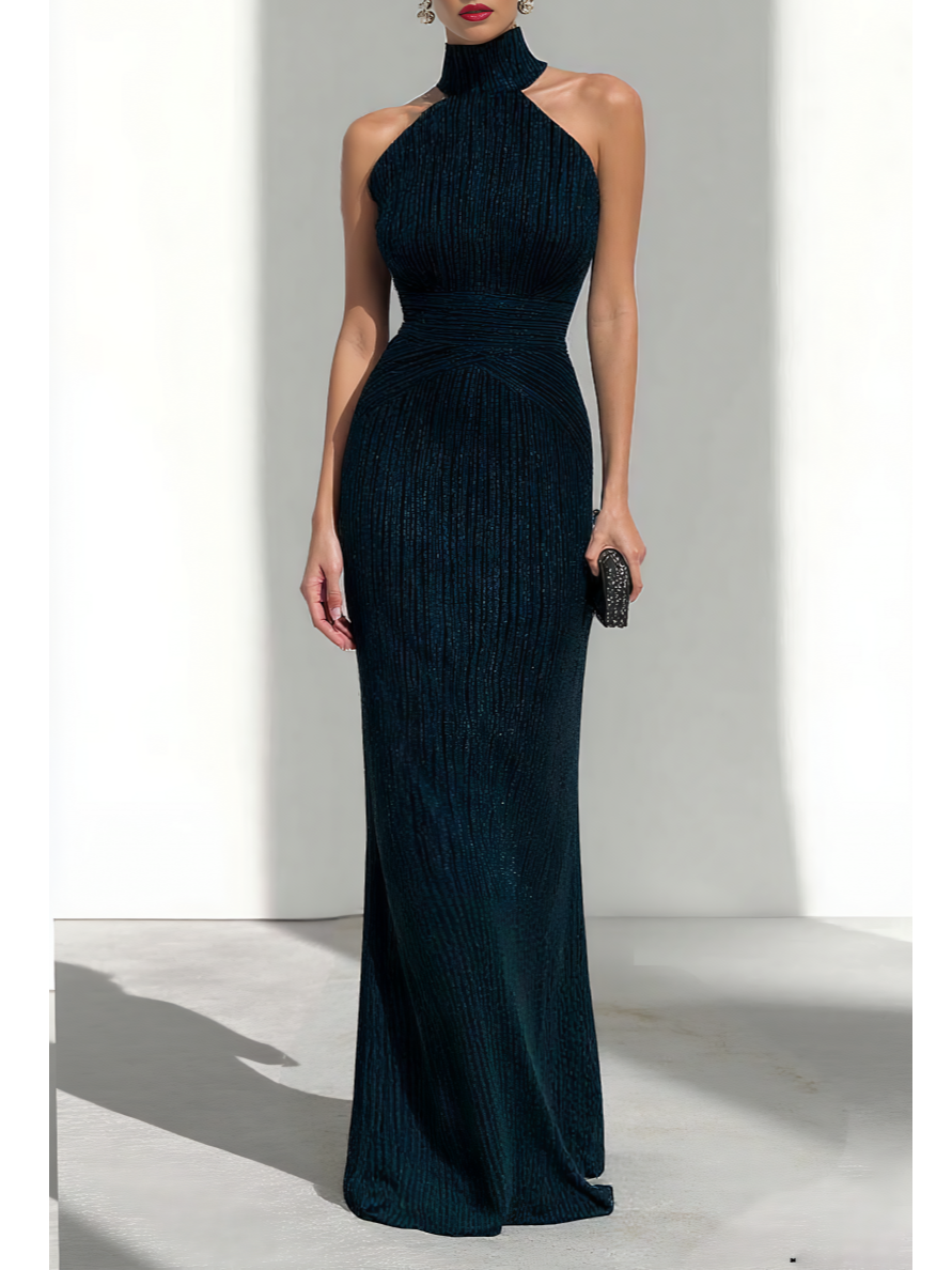 Black Classic Mock Neck Sleeveless Sheath Maxi Dress