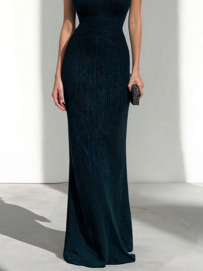 Black Classic Mock Neck Sleeveless Sheath Maxi Dress