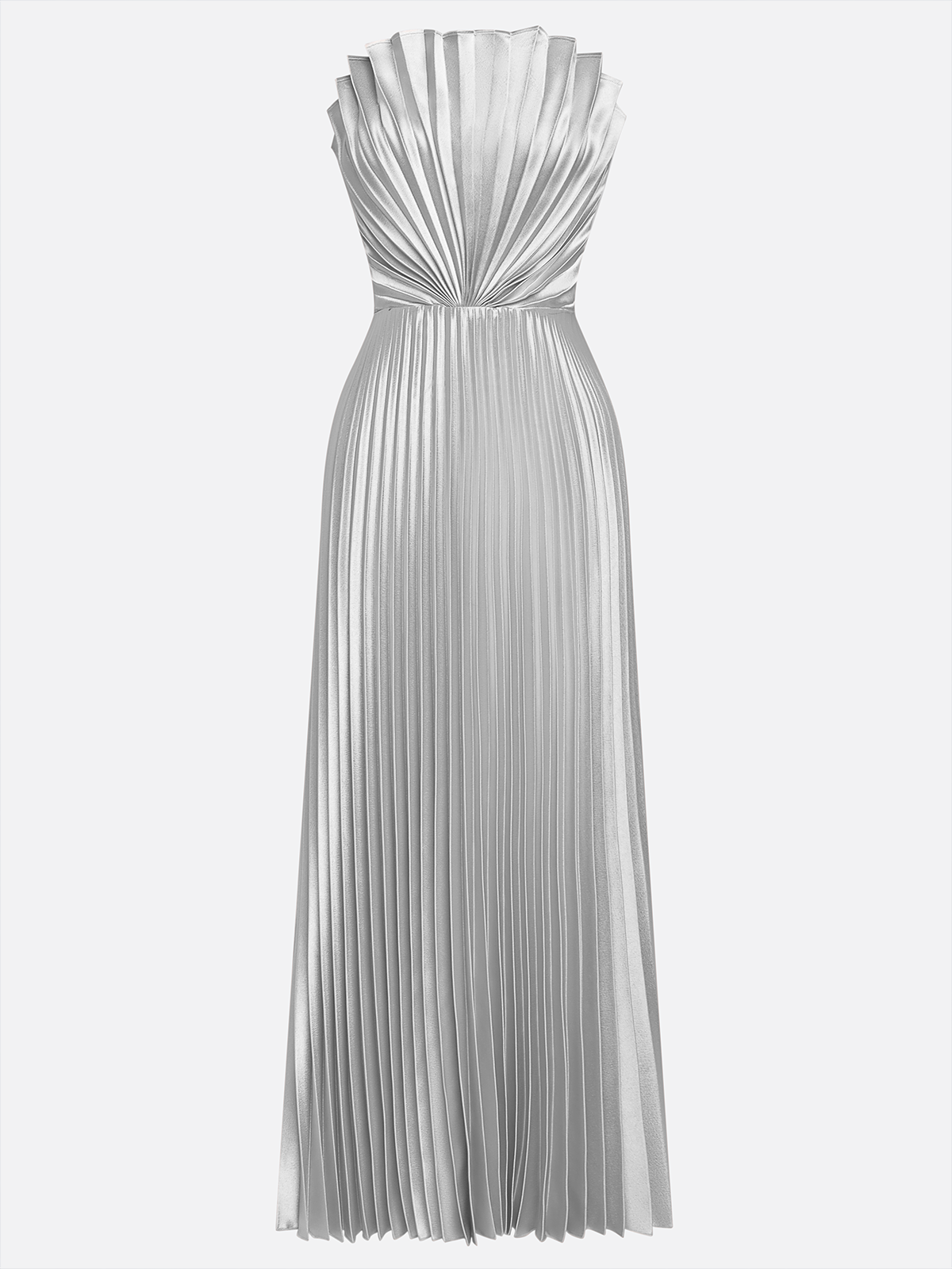 Rose Gold Pleated Satin Strapless Sleeveless A-Line Midi Dress