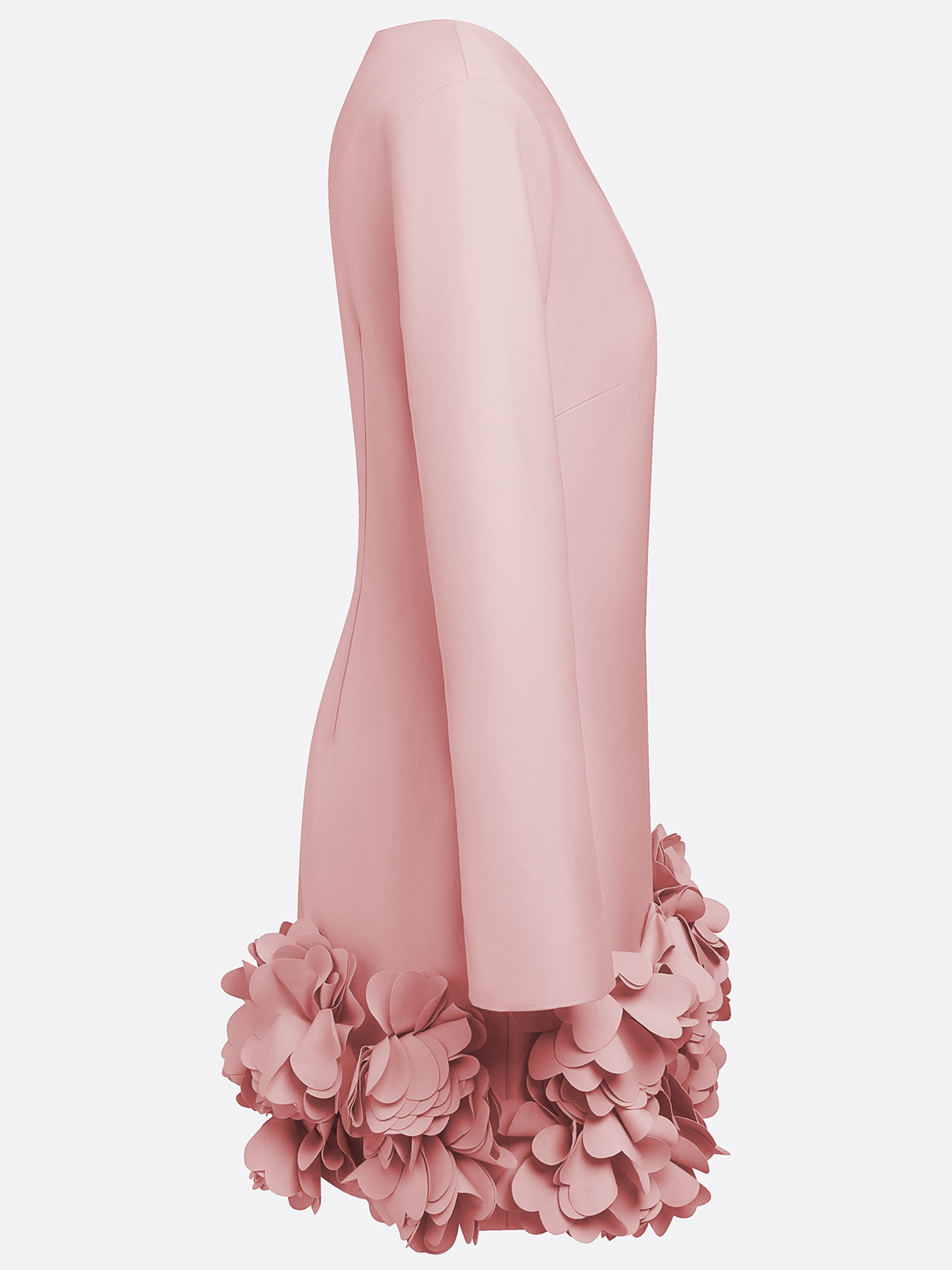 Pink 3D Floral Classic Crew Neck Bell Long Sleeve Shift Mini Dress