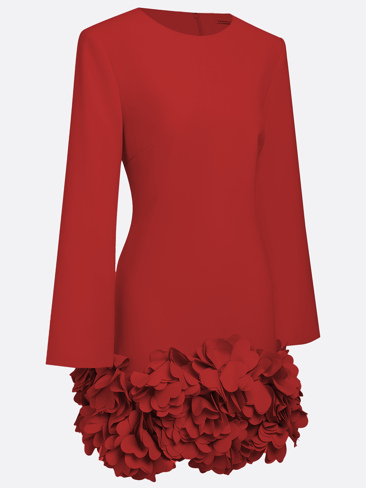 Red 3D Floral Classic Crew Neck Long Sleeve Bell Sleeve Shift Mini Dress