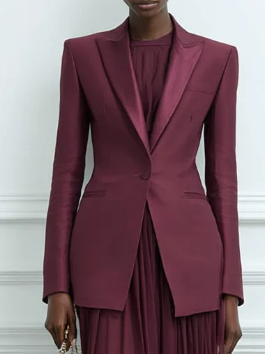 Women Wine Red Shawl Collar Long Sleeve Dressy Dress With Coat Two-Piece Set