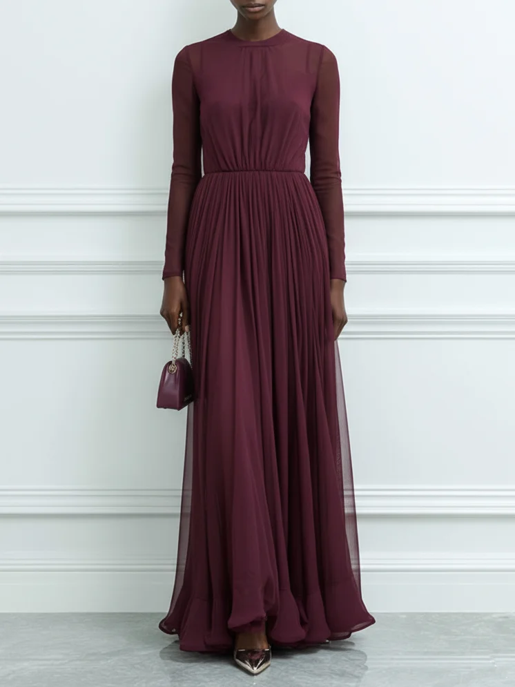 Women Wine Red Shawl Collar Long Sleeve Dressy Dress With Coat Two-Piece Set
