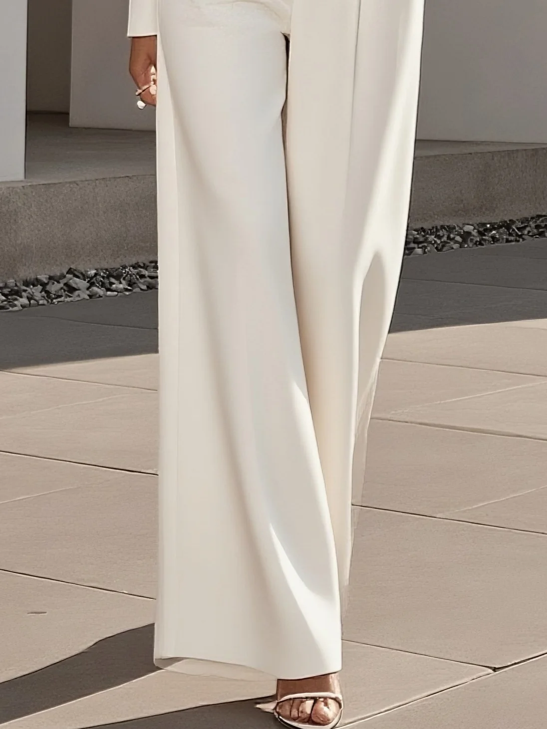 Women White Buckle Off The Shoulder Long Sleeve Dressy Jumpsuit