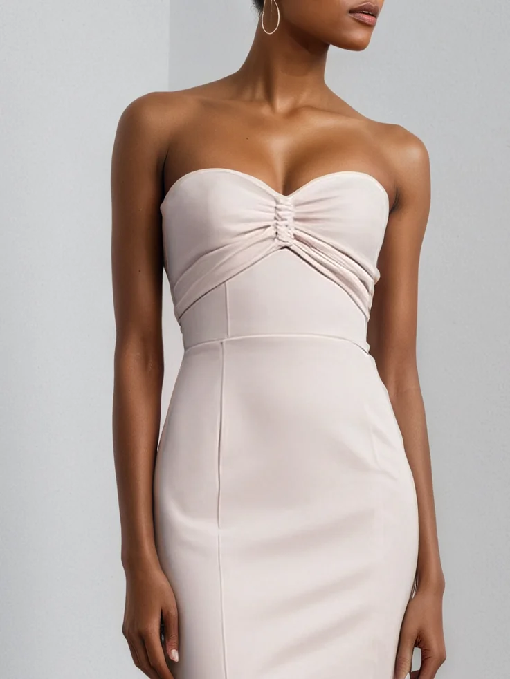 Nudepink 3D Floral Mesh Classic Strapless Sleeveless Mermaid Maxi Dress