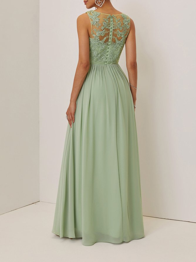 Light Green Lace Ruched Chiffon V Neck Sleeveless A-Line Maxi Mother of the Bride or Groom Dress