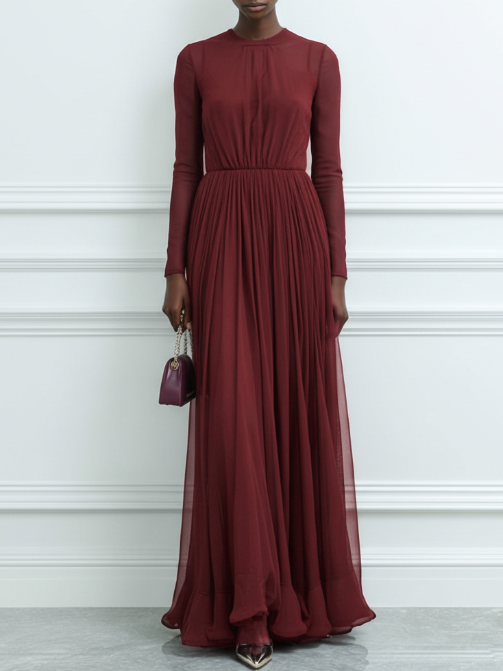 Women Wine Red Lapel Collar Long Sleeve Dressy Dress With Coat Two-Piece Set