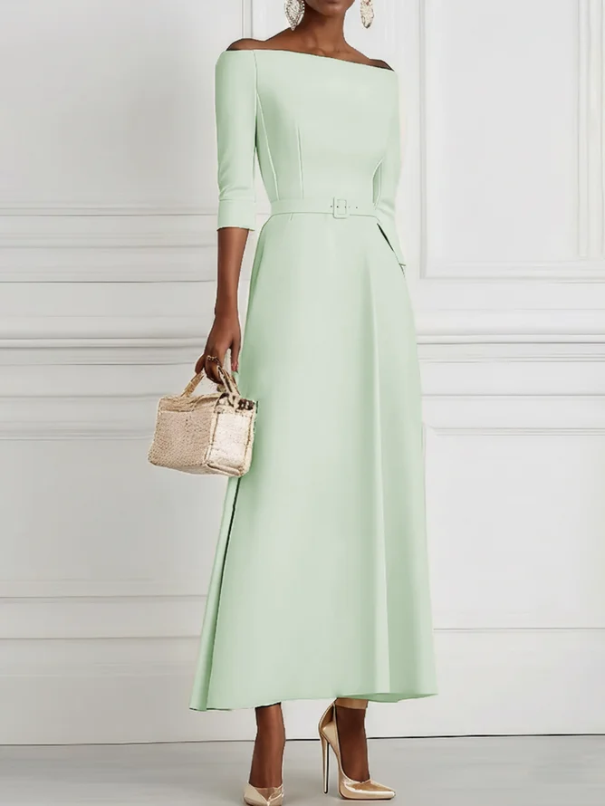 White Classic Off The Shoulder Half Sleeve A-Line Maxi Dress