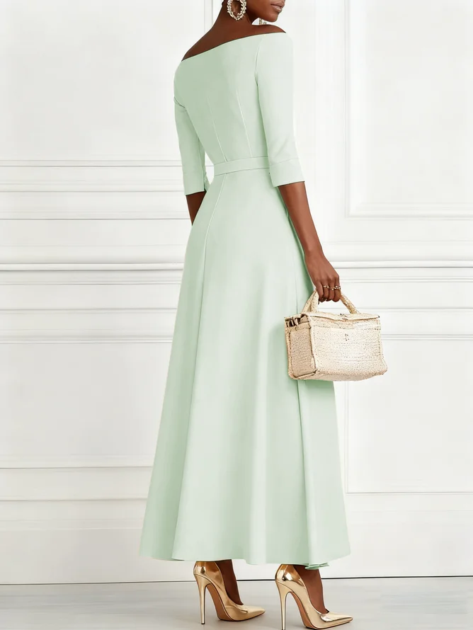 White Classic Off The Shoulder Half Sleeve A-Line Maxi Dress