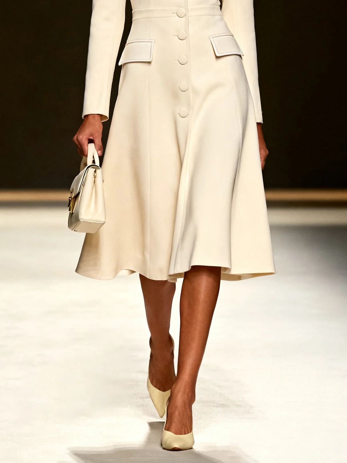 Off White Lapel Collar A-Line Blazer Midi Dress
