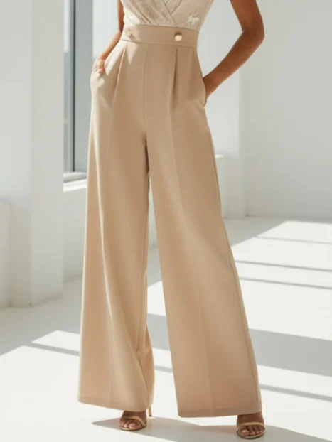 Women Apricot V Neck Sleeveless Jumpsuit
