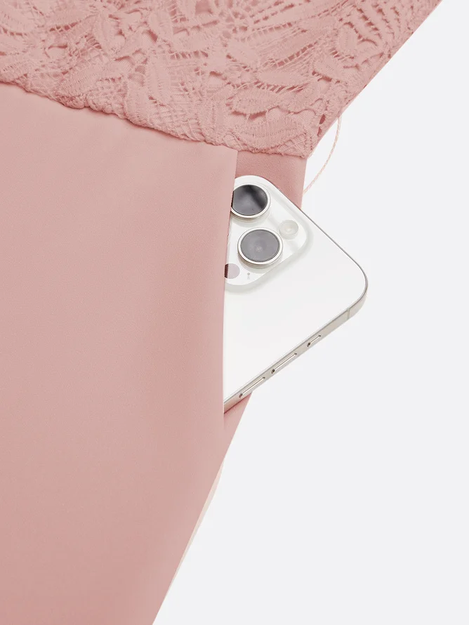 Women Pink Lace V Neck Sleeveless Dressy Jumpsuit With Pockets