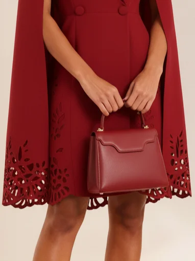 Burgundy Devore Blazer Lapel Collar Long Sleeve H-Line Midi Dress