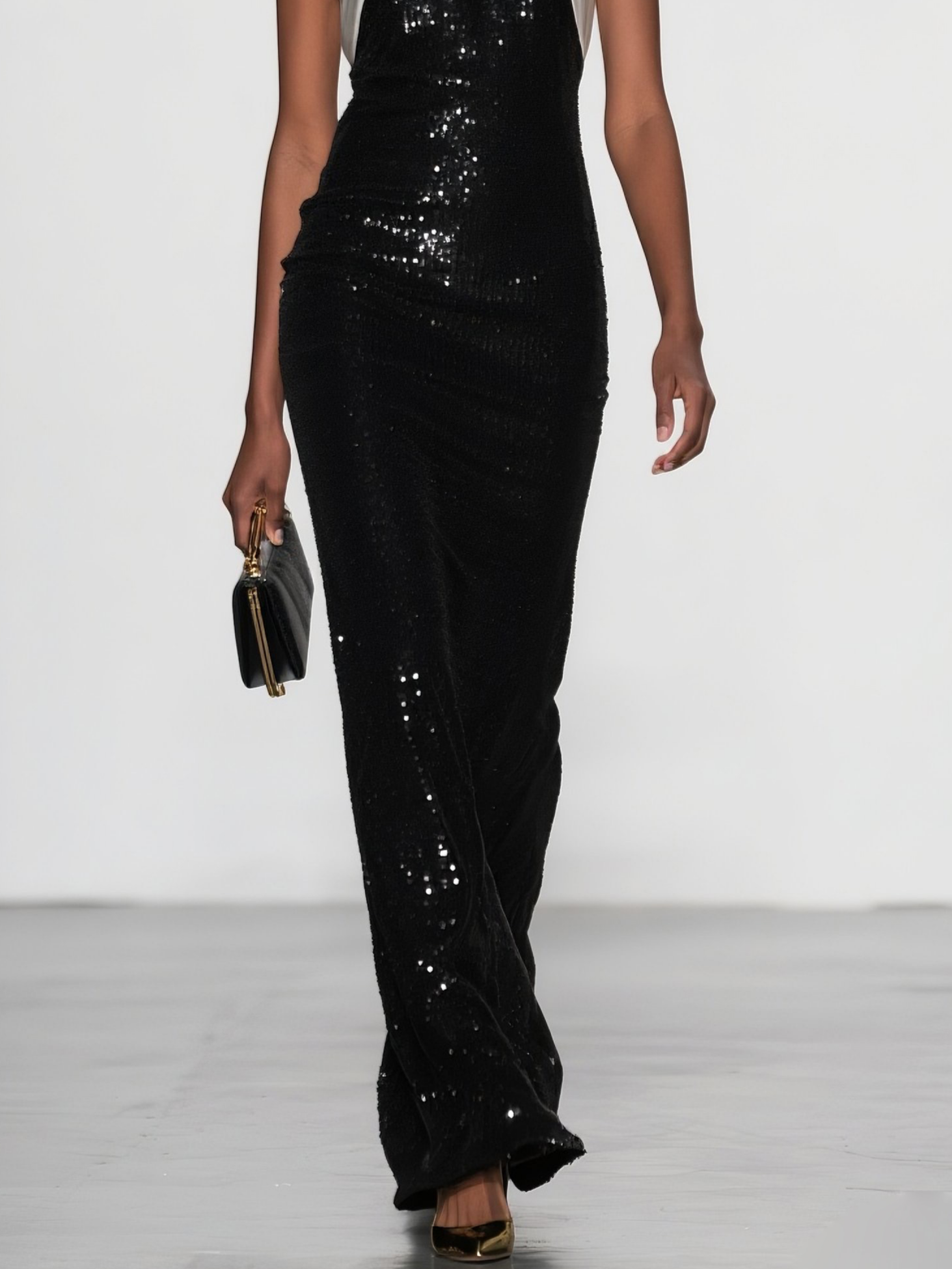 Black Sequin Halter Sleeveless Sheath Maxi Dress