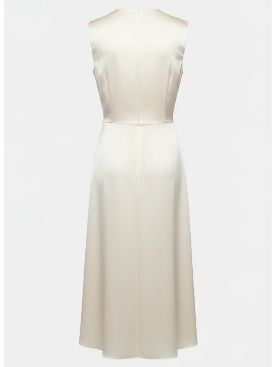 Red Satin Mock Neck Sleeveless A-Line Midi Dress