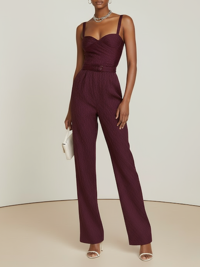 Women Burgundy Woolen Lapel Collar Long Sleeve Dressy Coat With Romper Two-Piece Set