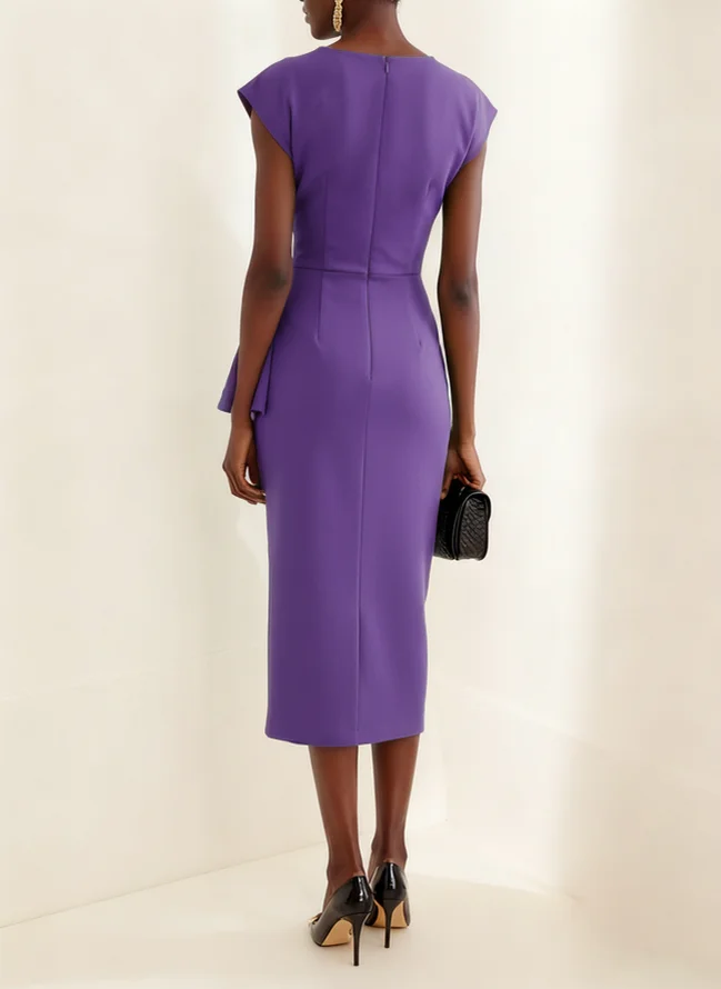 cowl neck ruched cap sleeve sheath midi dress Green Cowl Neck Ruched Cap Sleeve Sheath Midi Dress Loveiss