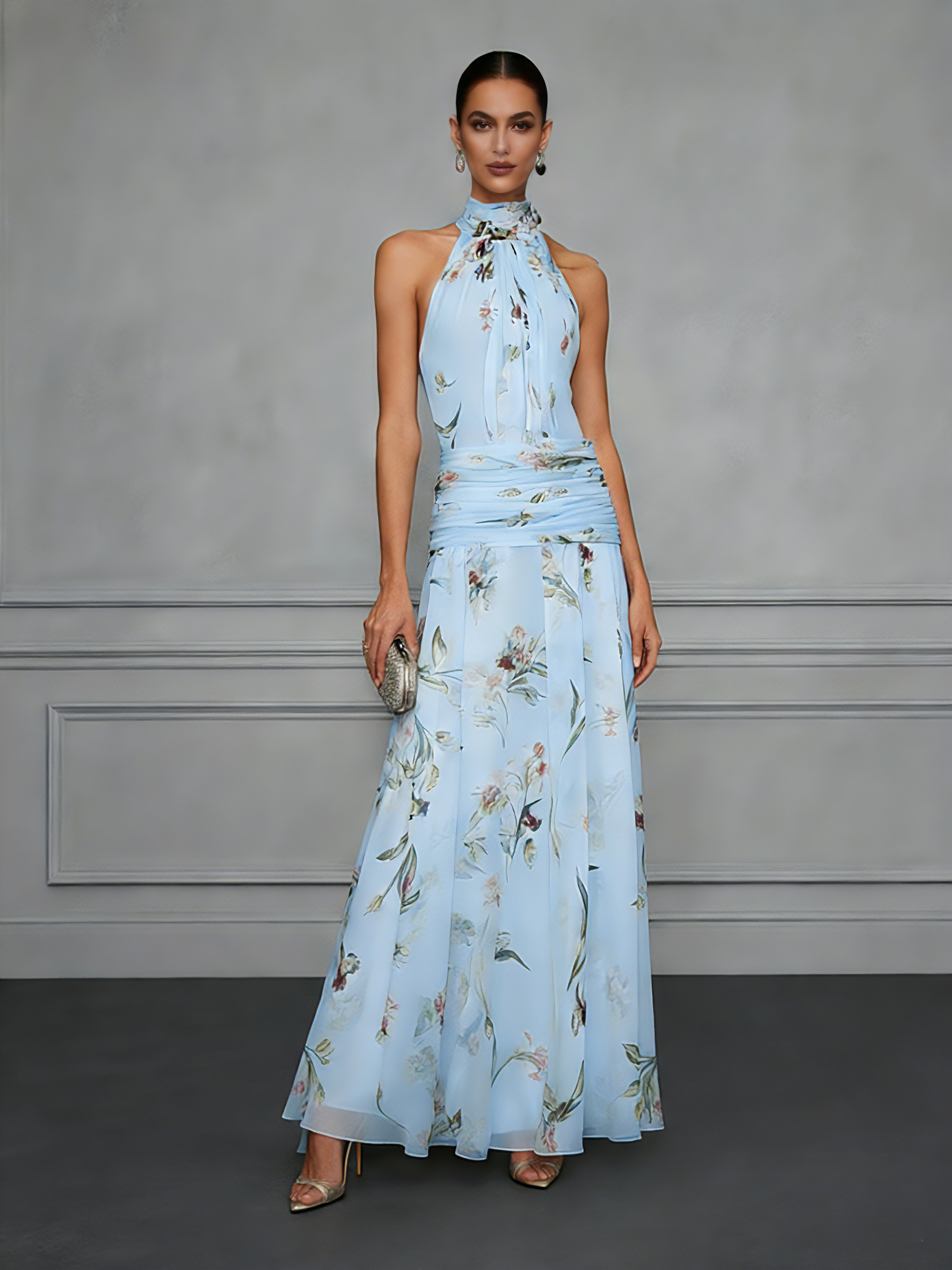 white floral print chiffon halterneck maxi dress ASOS EDITION chiffon halterneck trapeze maxi dress in watercolor print