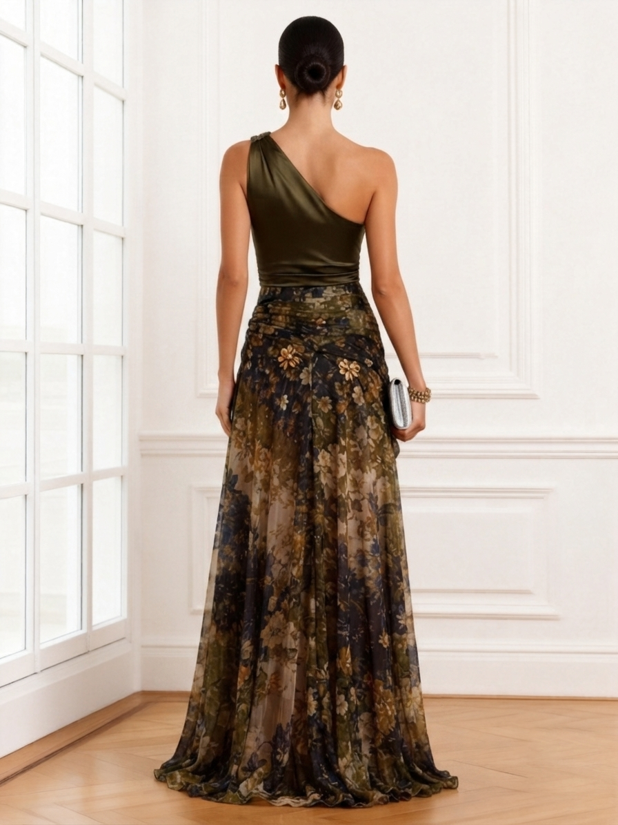 western long dresses for ladies Women'S Vintage Floral V-Neck Dress, Long Sleeve Waist-Cinching * Flared Maxi Skirt, Casual Bohemian Vacation Women'S Wear kalani main image 0