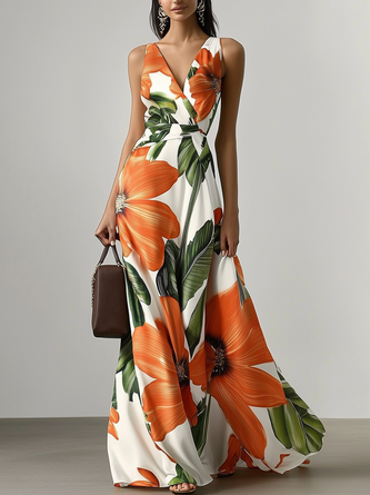Feather Sleeve Details Maxi Dress - Orange main image 0