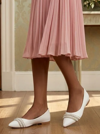 Simple Pu Plain Shallow Comfortable Flat Bridal Shoes Wedding Dress Tassels Pearls Rhinestones Evening Shoes Shoes