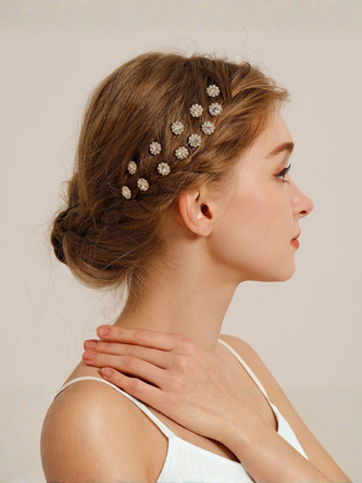 Bridal Floral Rhinestone U shaped Hair Fork Set Alloy Hairpins Hair Ornaments